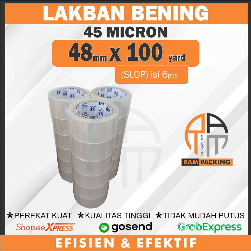 

SLOP isi 6, Lakban Bening 48mm x 100 Yard 45 Micron KUAT ELASTIS LENGKET