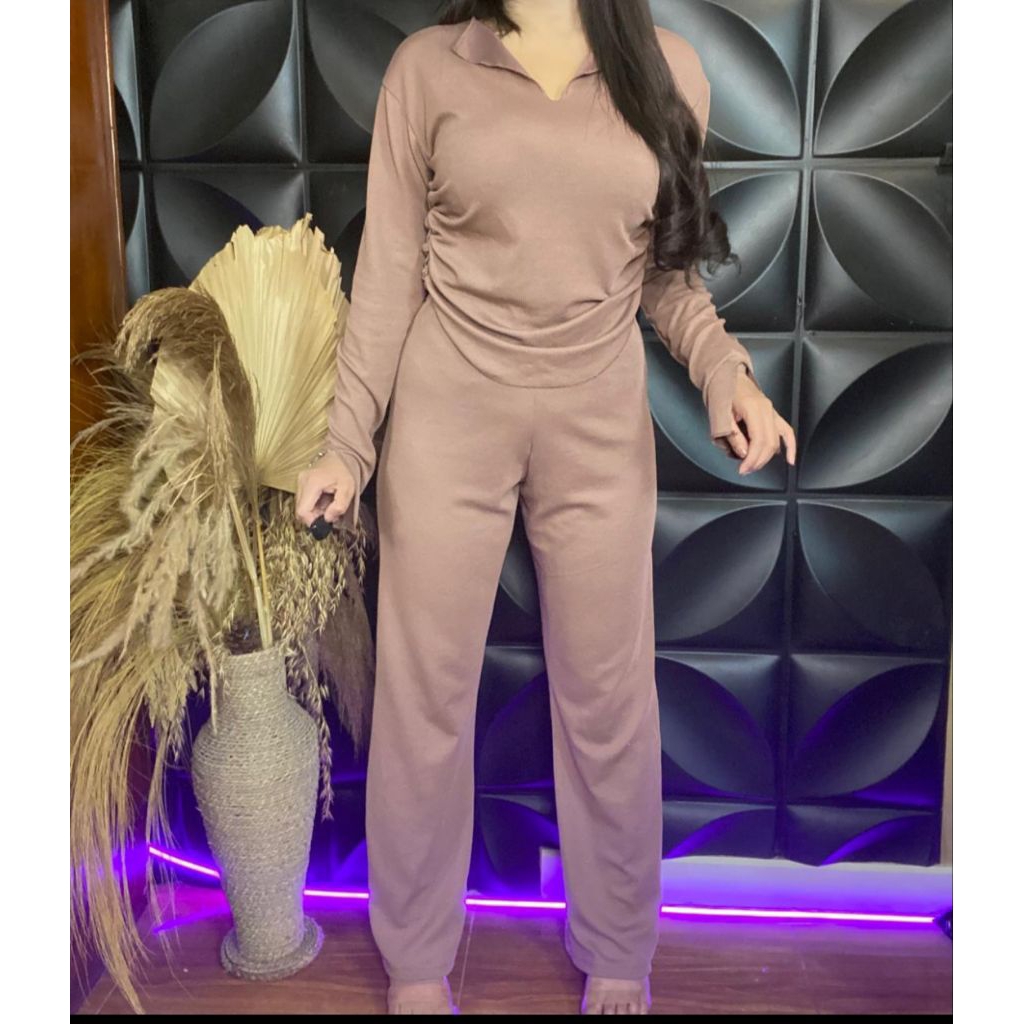SETELAN WANITA SET KNIT RIB STRETCH ONE SET CROP TOP BLEZER || KEMEJA CROP KNIT RIB STRETCH || SET W