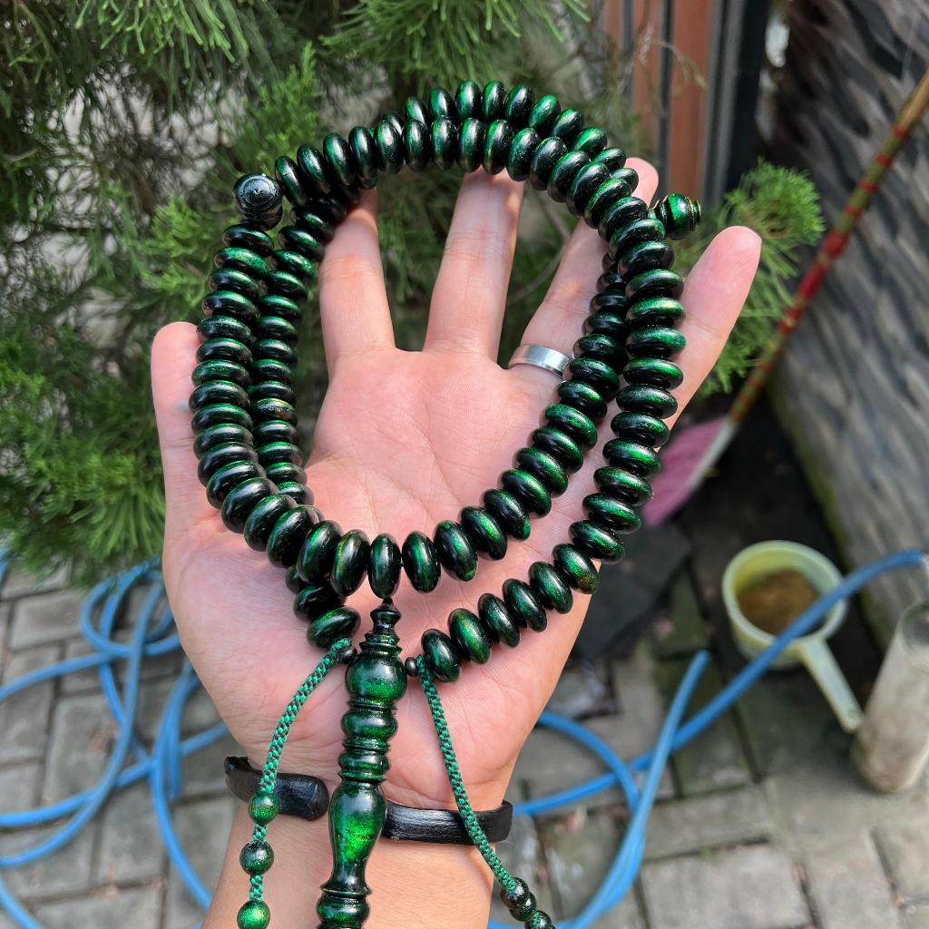Tasbih Tinjani Akar Bahar Hijau Yuser Tijani Tali Arus 14mm