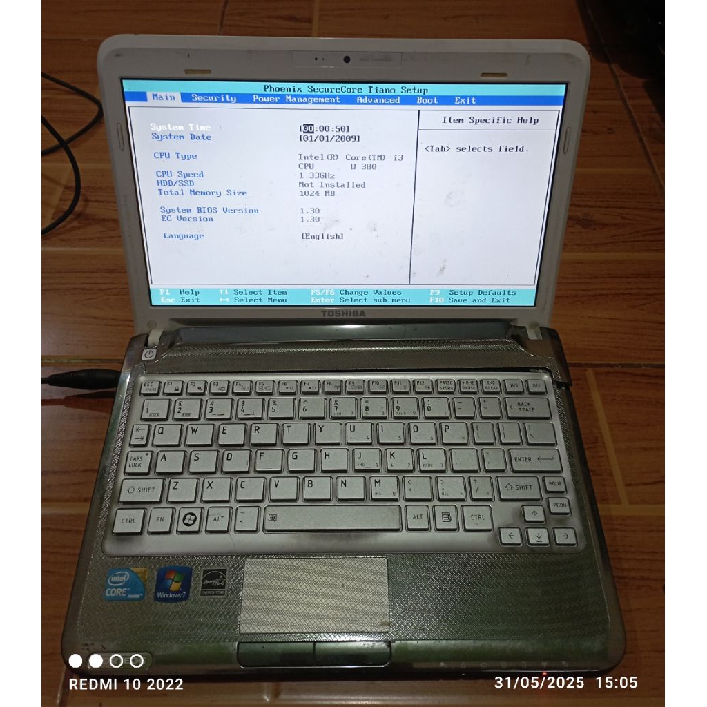 Laptop Toshiba PORTEGE T210 Intel core i3 DDR3 minus Casing rusak tidak ada Hardisk & Charger