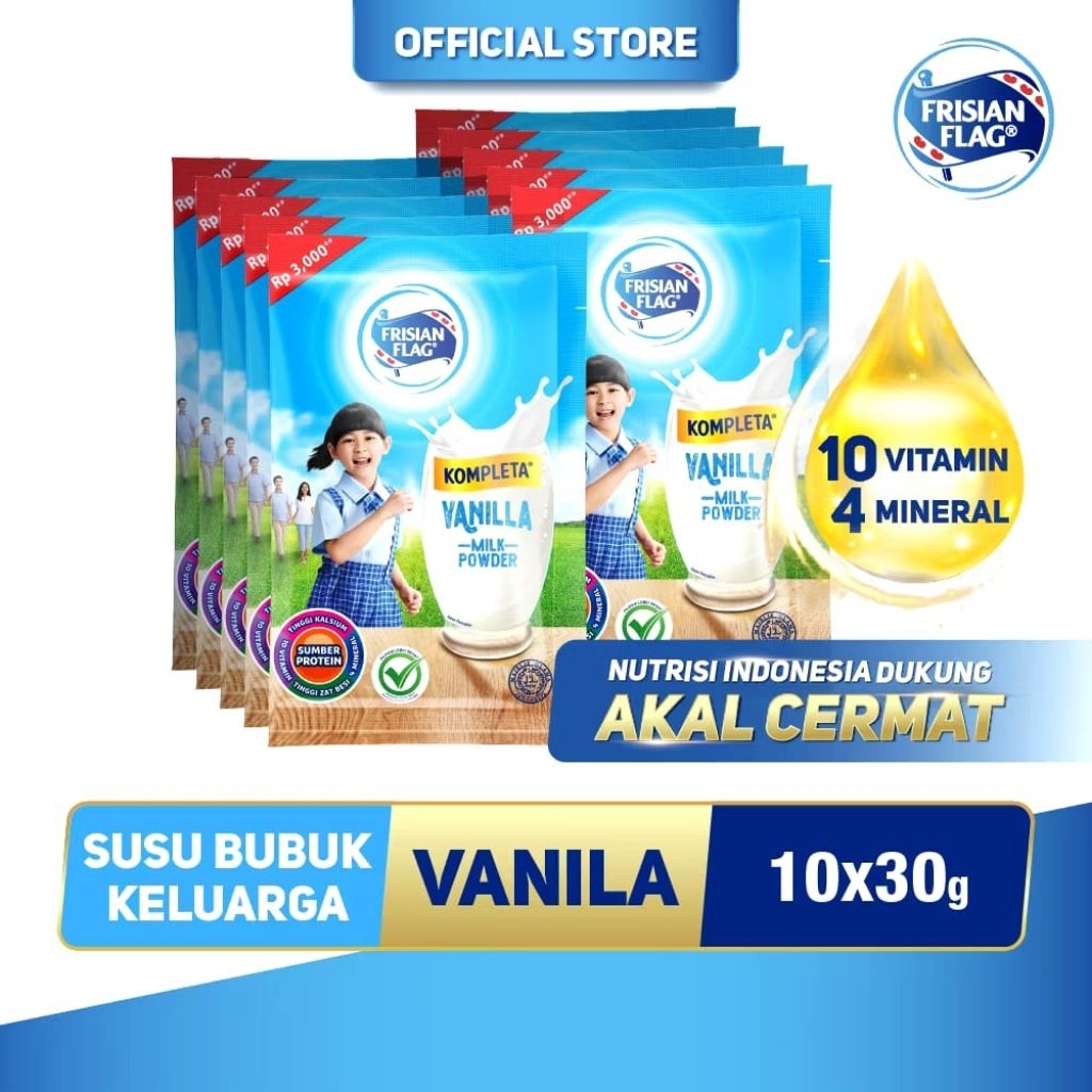 

Frisian Flag Susu Bubuk Keluarga Kompleta Vanilla Sachet 30g - 10 pcs