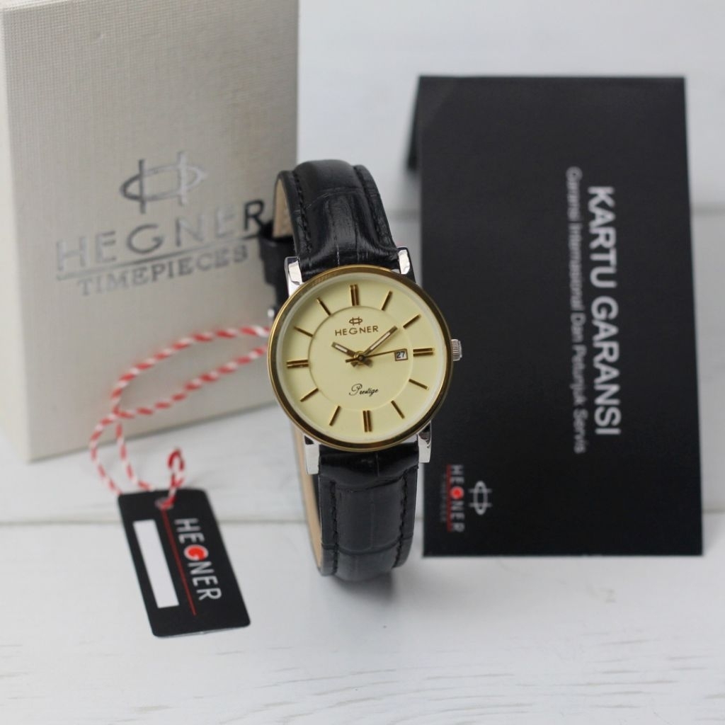 Hegner #403 #5007 jam tangan wanita casual formal fitur tanggal aktif tali kulit water resistant ori