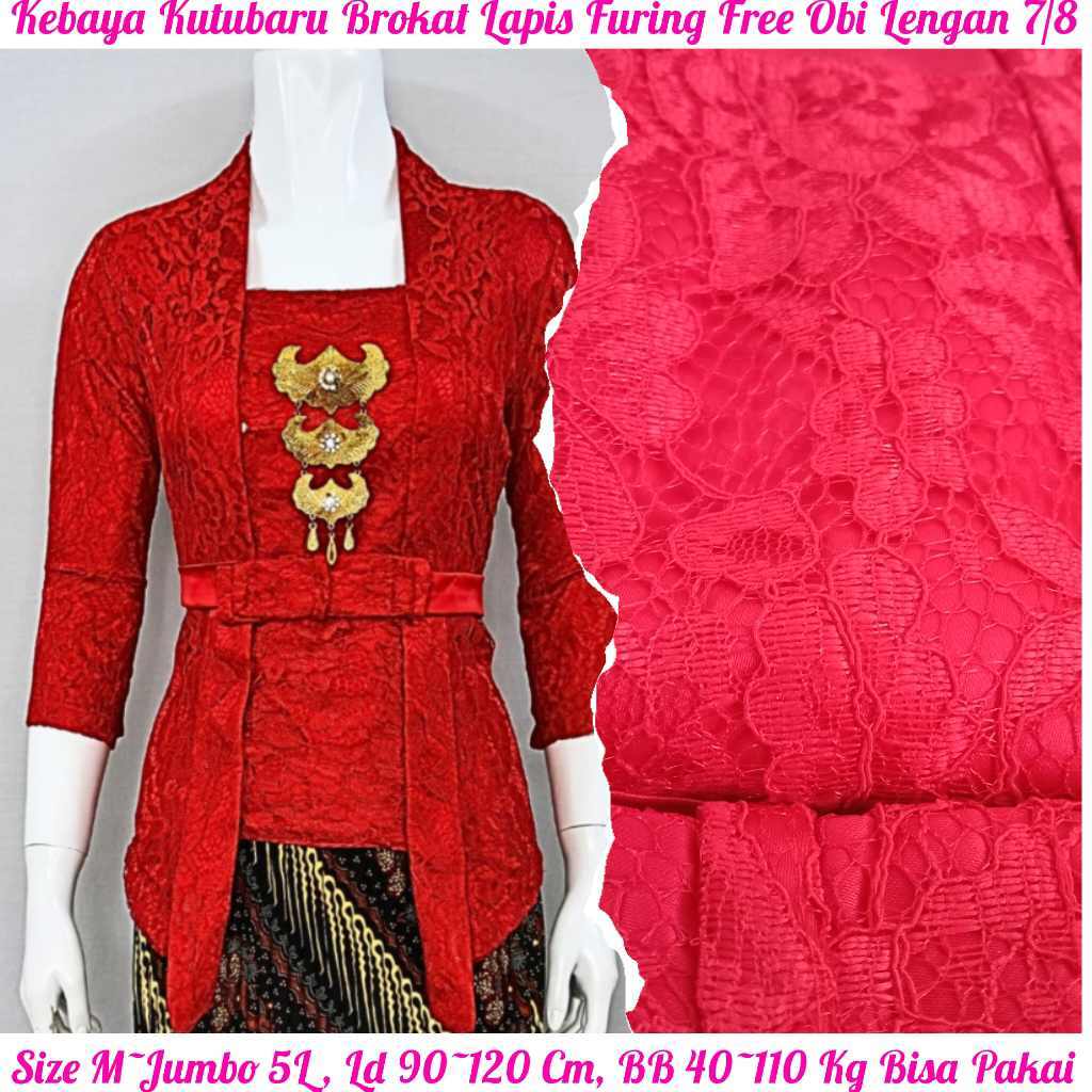 Kebaya Modern Medan MERAH LIMITED ATASAN KEBAYA KUTUBARU FREE OBI LENGAN 7/8 BAHAN BROKAT SEMI PRANC