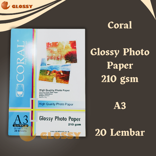 

CORAL GLOSSY PHOTO PAPER 210 GSM A3 - 20 LEMBAR