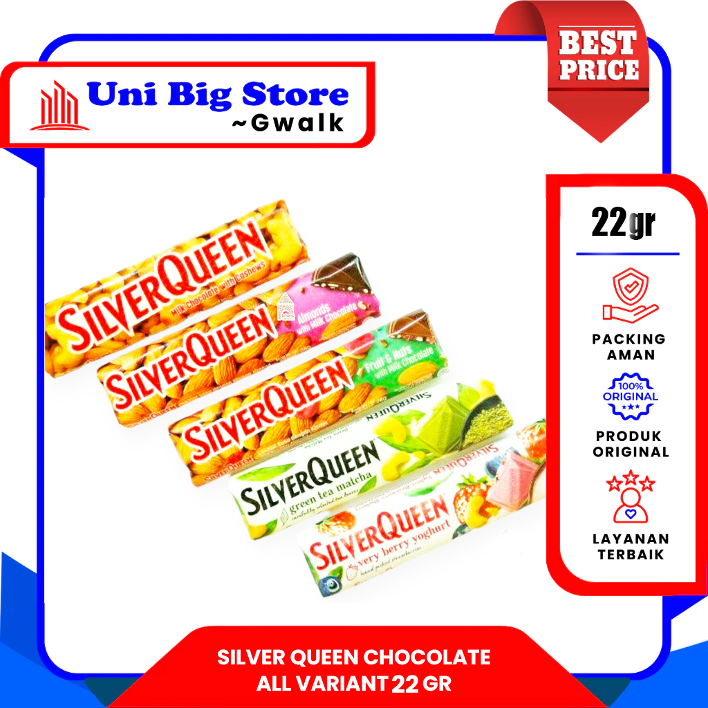 

SILVER QUEEN SILVERQUEEN CHOCOLATE BAR CASHEW - ALMOND - FRUIT NUT - MATCHA - BERRY YOGHURT - 22 gr