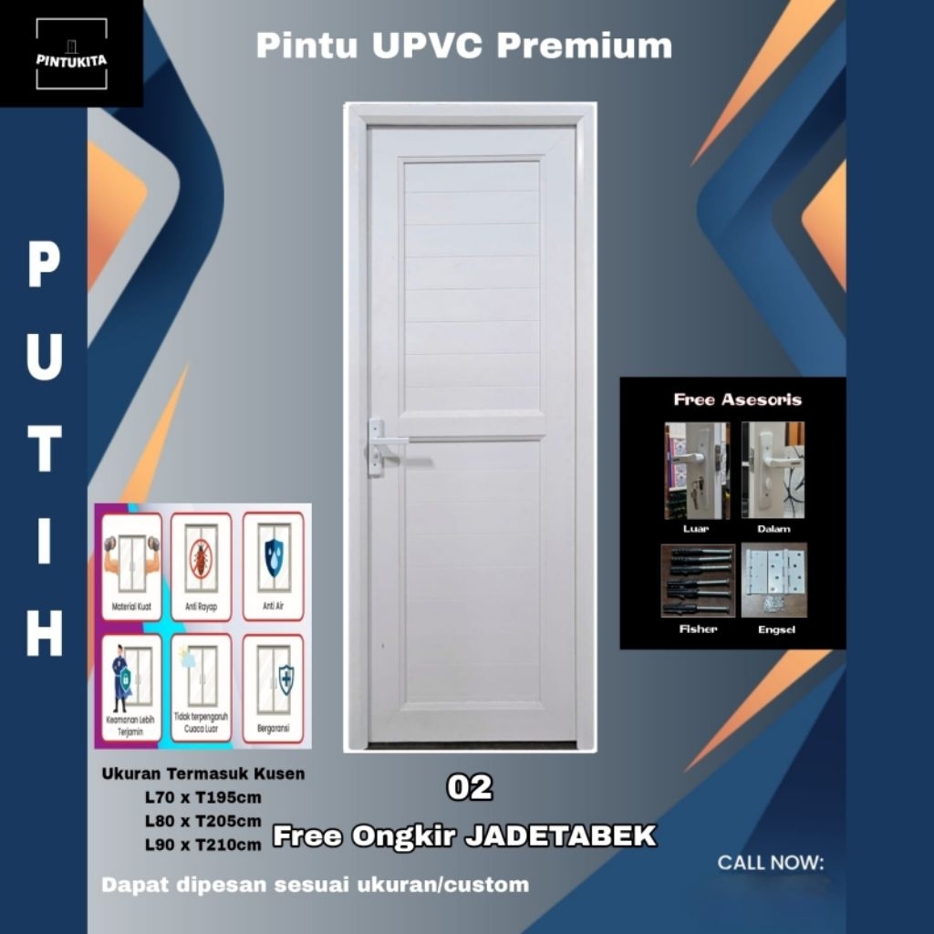 Pintu Utama/ Kamar/ Kamar Mandi UPVC Premium - PK 02 - Putih