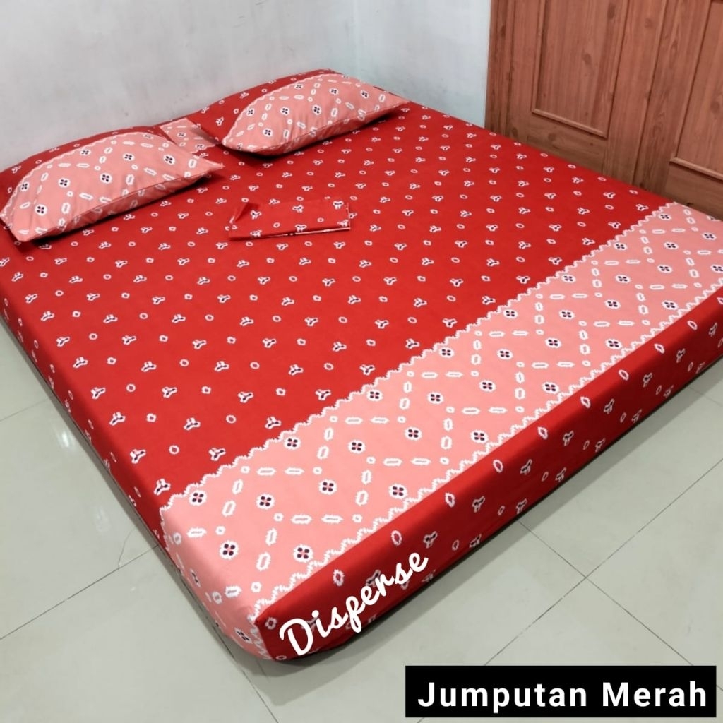 sprei home made motif jumputan merah