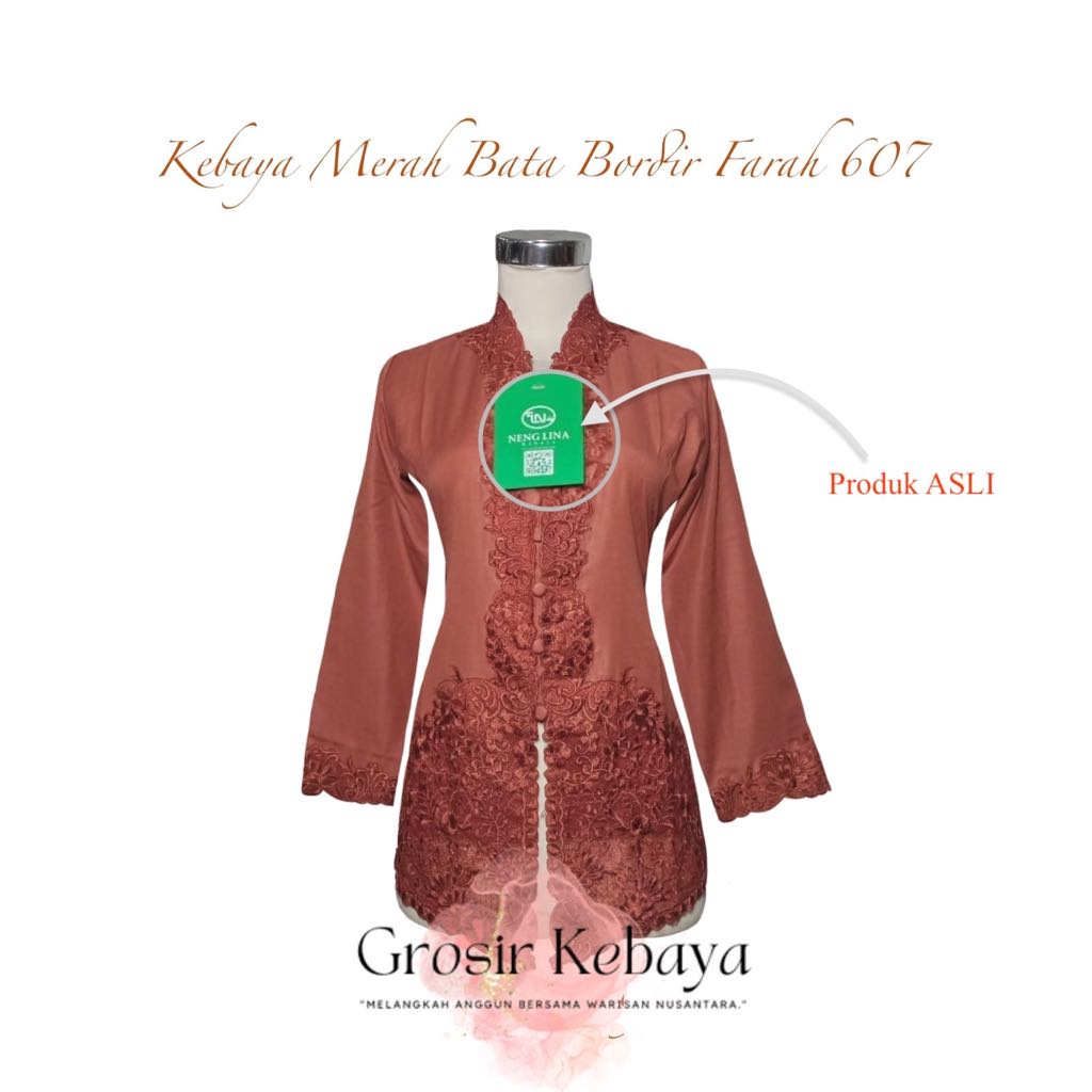 Kebaya Merah Bata Farah Bordir Encim 607