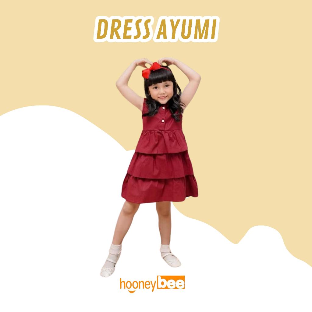 Dress Anak Ayumi Bahan Poplin Hooneybee Warna Maroon Size 1-5 Thn