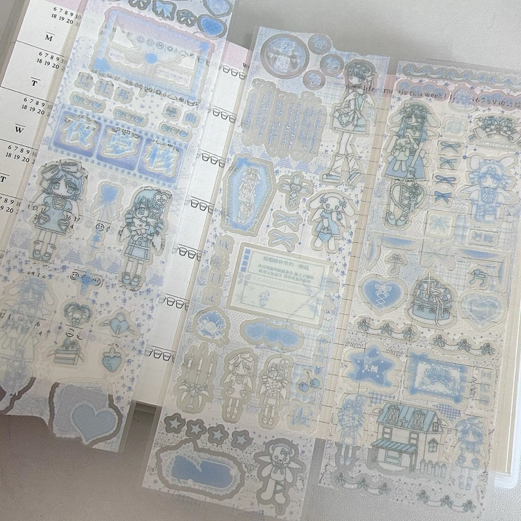 

[50cm] Snow Garden Winter Blue Coquette Pastel Girl - Stiker Kawaii Cute Deco Bujo Japanese Journaling