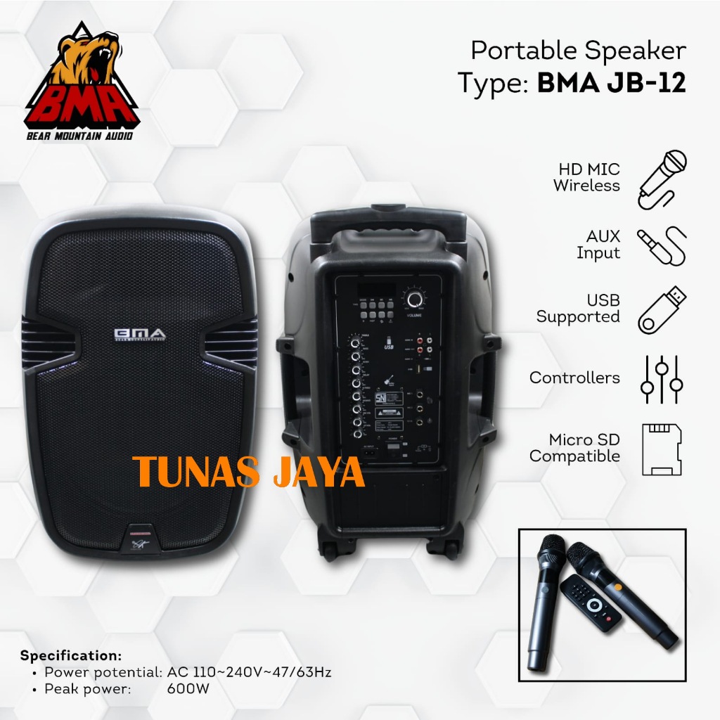 Speaker Portable 12 inch BMA JB12 / JB 12 Portable Speaker Include 2 Mic jb-12 Original