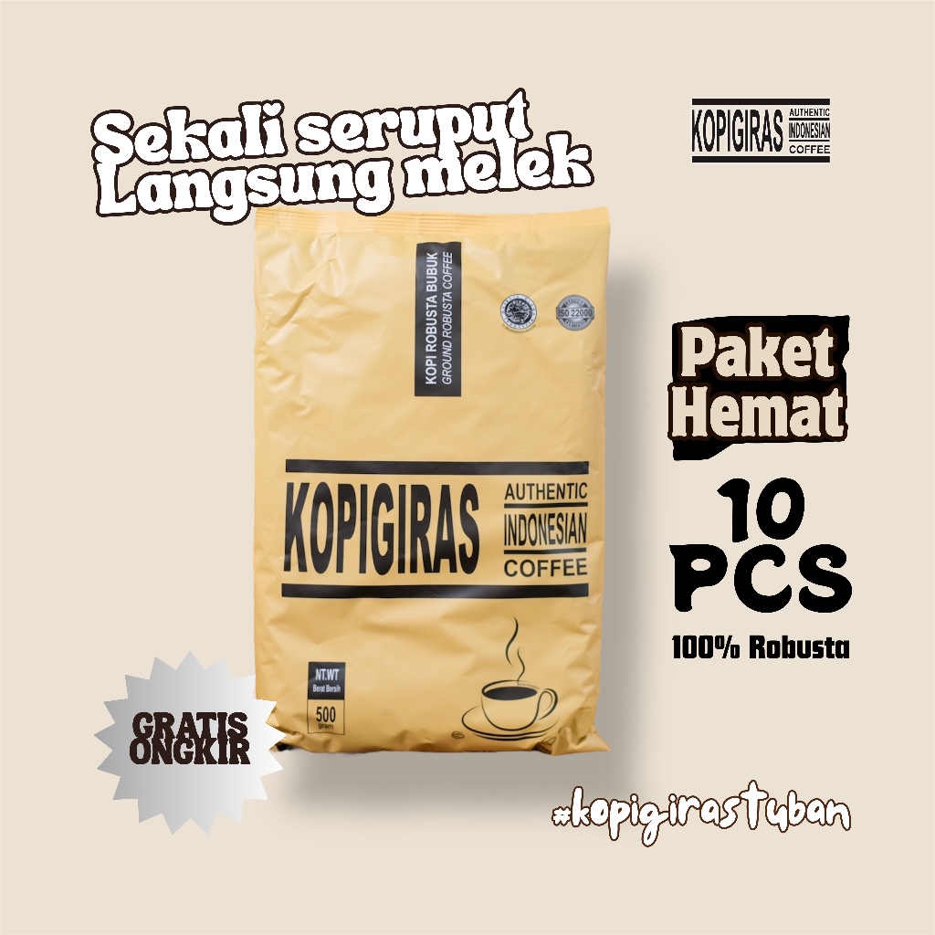 

[Bundling 10 pcs] Kopi Giras 500gr – Kopi Robusta Bubuk Asli Kuat & Mantap
