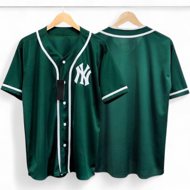 KODE R14B Baju Baseball Jersey NY HIJAU Army Pria Wanita Terlaris Ukuran Jumbo Bigsize Premium Origi