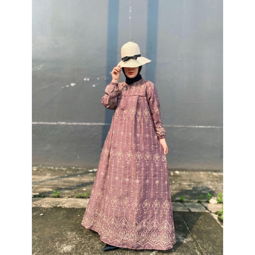 IDOLAKU DRESS KATUN BORDIR BOLONG TERBARU GAMIS WANITA KATBOL FULL FURING COD