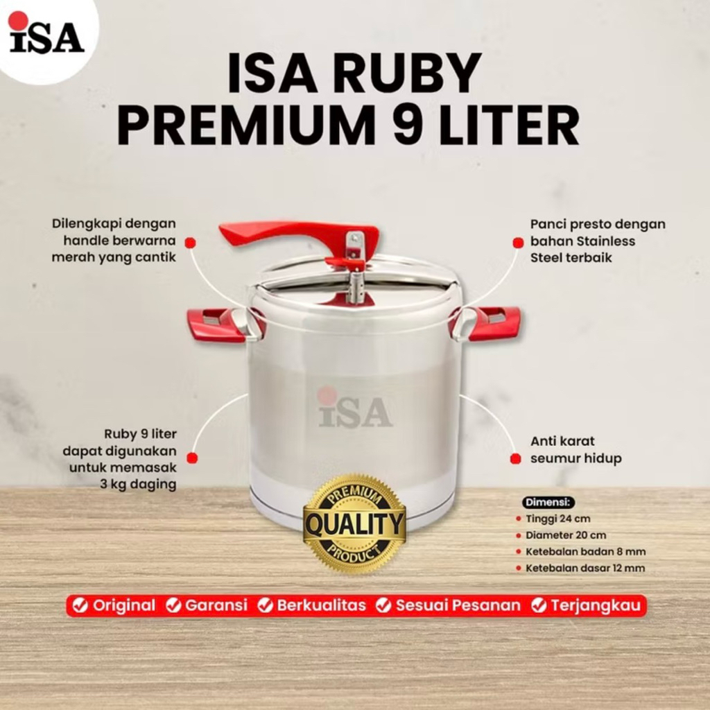 Panci Isa Ruby Presto Ukuran 9 Lt Anti Lengket Murah dan Bagus Multifungsi Premium Bahan Stainless S