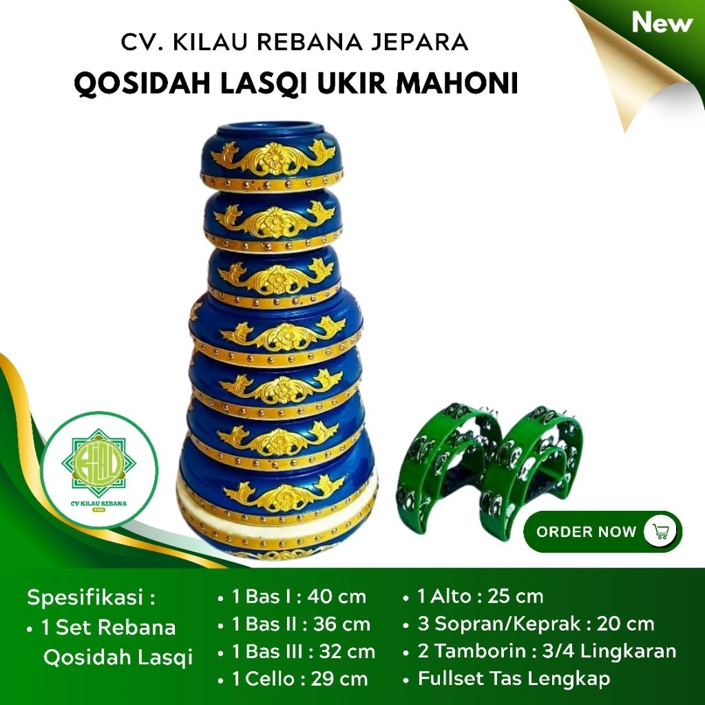 1 Set Rebana Qosidah Lasqi Ukir Kayu Mahoni CV. Kilau Rebana Jepara Berkualitas dan Bergaransi