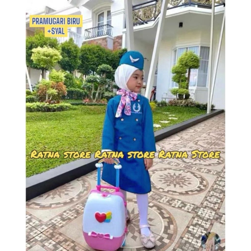 Terbaru Baju Pramugari Anak Cewek Rok Pendek/ Baju Profesi Pramugari Anak Paud, Tk, Sd /Baju