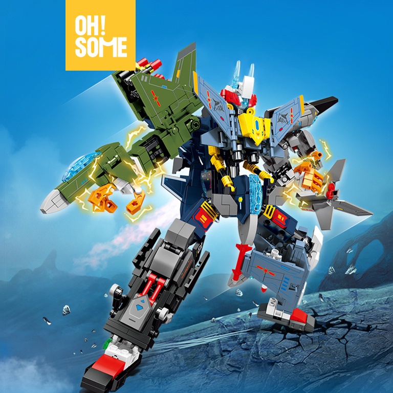 KODE U5K OHSOME  SEMBO Hurricane Warrior Block Fighter Jet  Robot Transformation Set 4in1  Block Mai