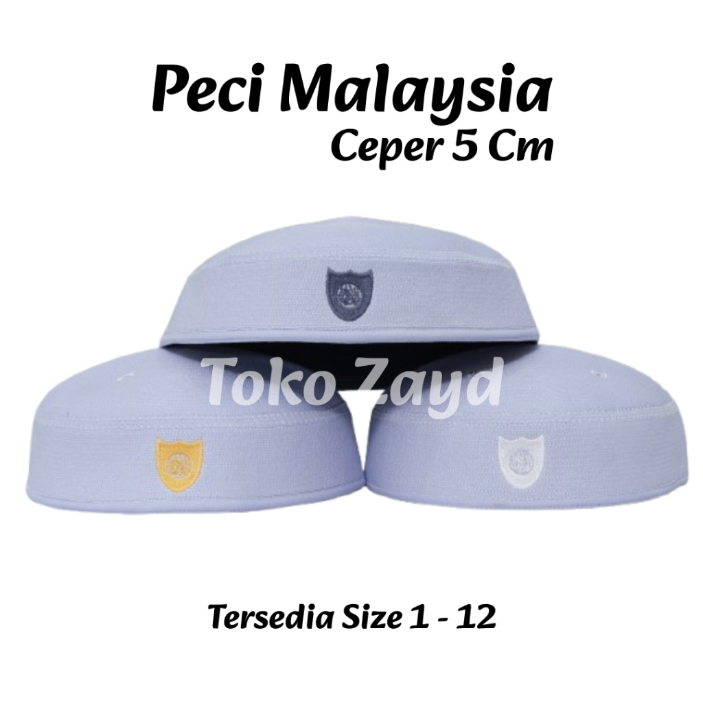Peci Malaysia Tinggi 5 cm Kopyah Ceper Putih peci Umroh dan Haji Songkok Nasional tersedia size 1 sa