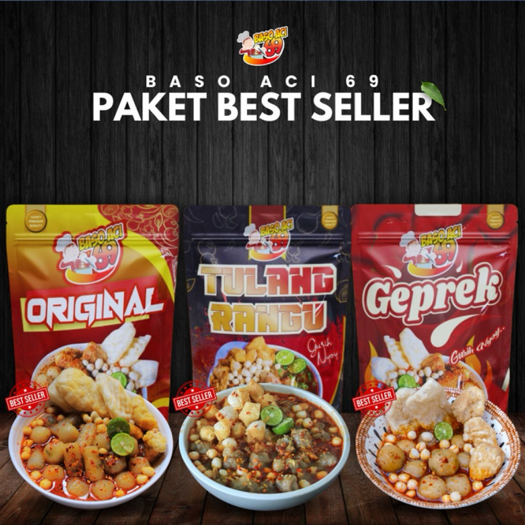 

Paket Best Seller Baso Aci 69 - 1 Original 1 Geprek 1 Tulang Rangu 600gr