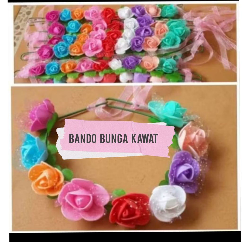 bando bunga kawat led(lampu) & tanpa lampu/mahkota flower crown bandana bando karet bunga