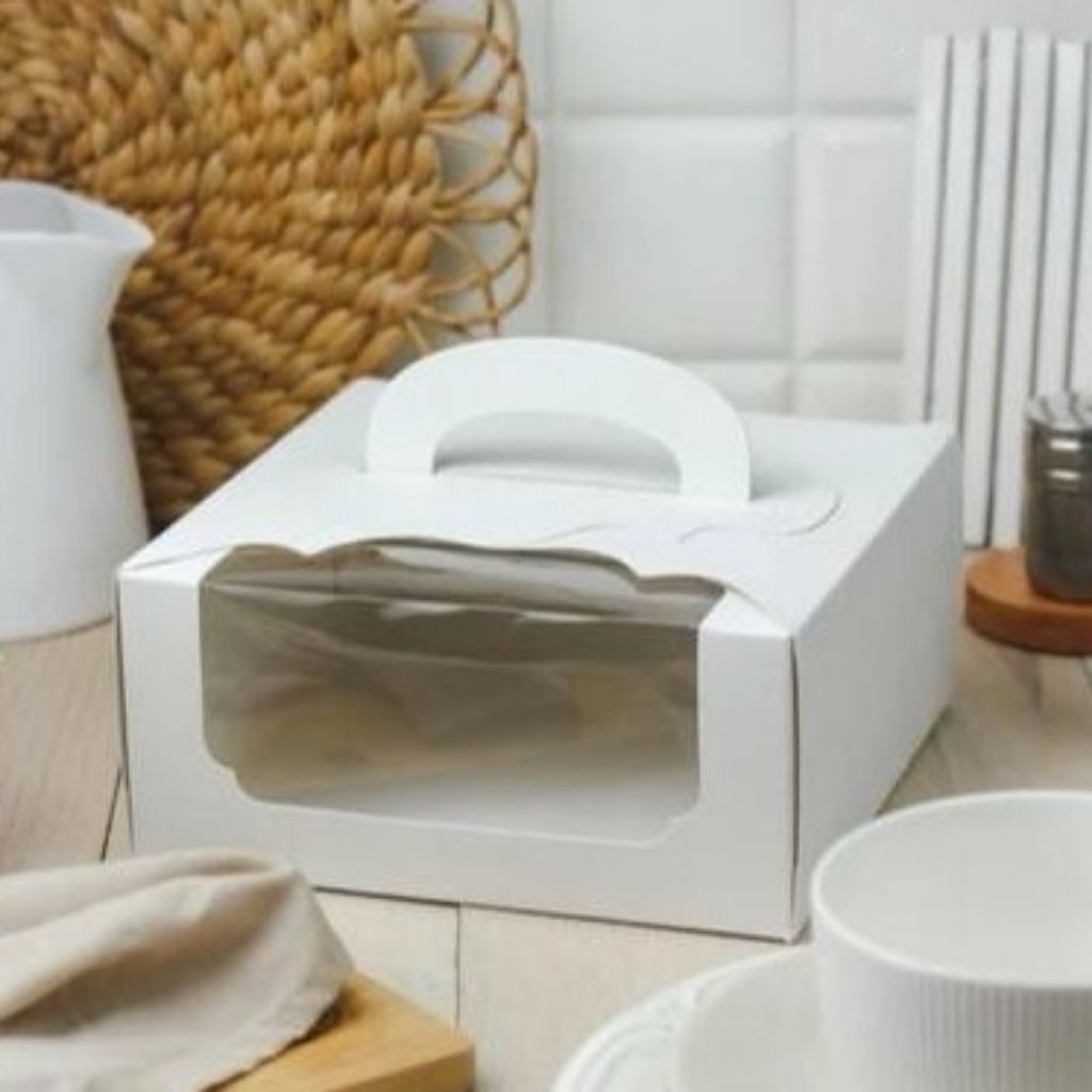 

BOX WINDOW 22 - Box cake putih mika kotak dus packaging kue bolu tempat roti tenteng 22x22x10 cm