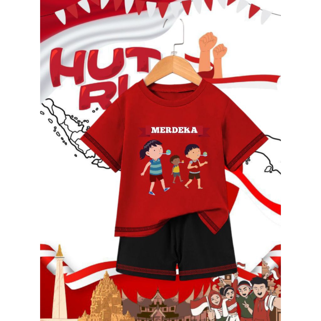 SETELAN KAOS DISTRO 17 AGUSTUS GAMBAR LOMBA KELERENG KEREN LUCU BAHAN PE SOFT SABLON DIGITAL