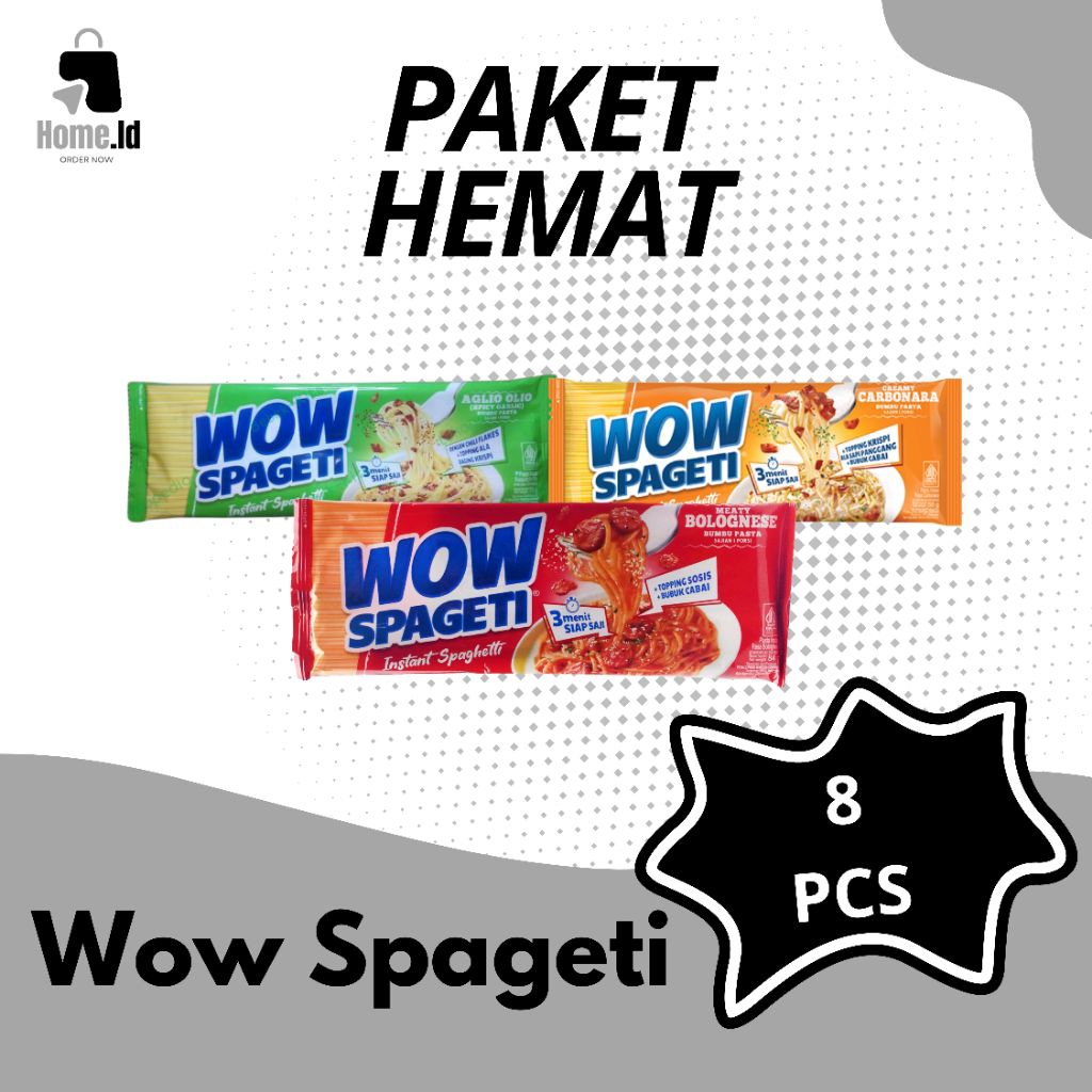 

Wow Spageti PAKET HEMAT 8 PCS - Spaghetti Instan Rasa Aglio Olio, Bolognese dan Carbonara mie instant Praktis siap saji dalam 3 menit