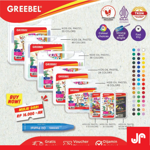 

GREEBEL OIL PASTEL KIDS CRAYON 12 & 24 COLOR / KRAYON GREEBEL NON TOXIC ANAK / CRAYON SEKOLAH