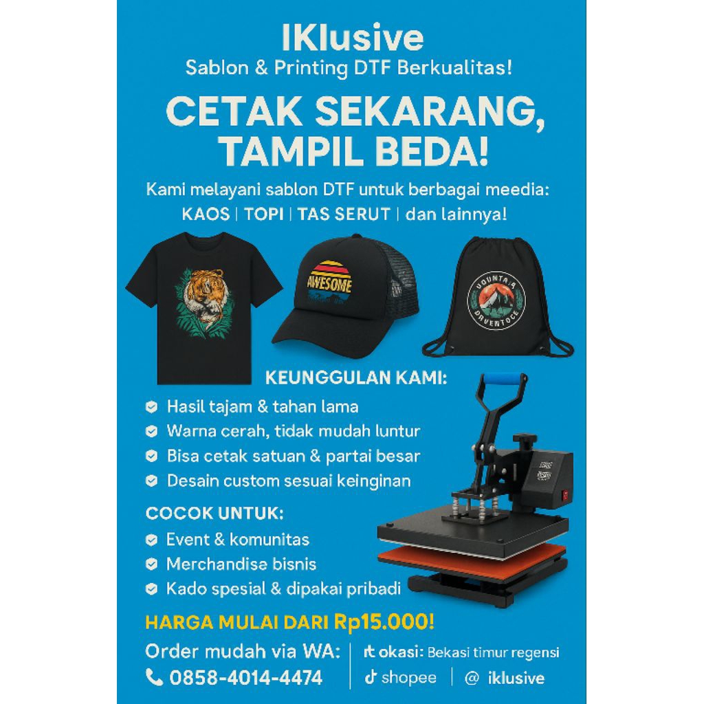 sablon kaos topi (custom dtf printing)