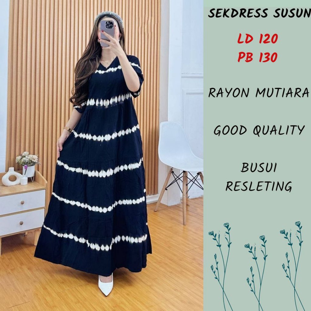 Sekdress Premium Susun Ld 120 Rayon Mutiara Motif Bagus tebal
