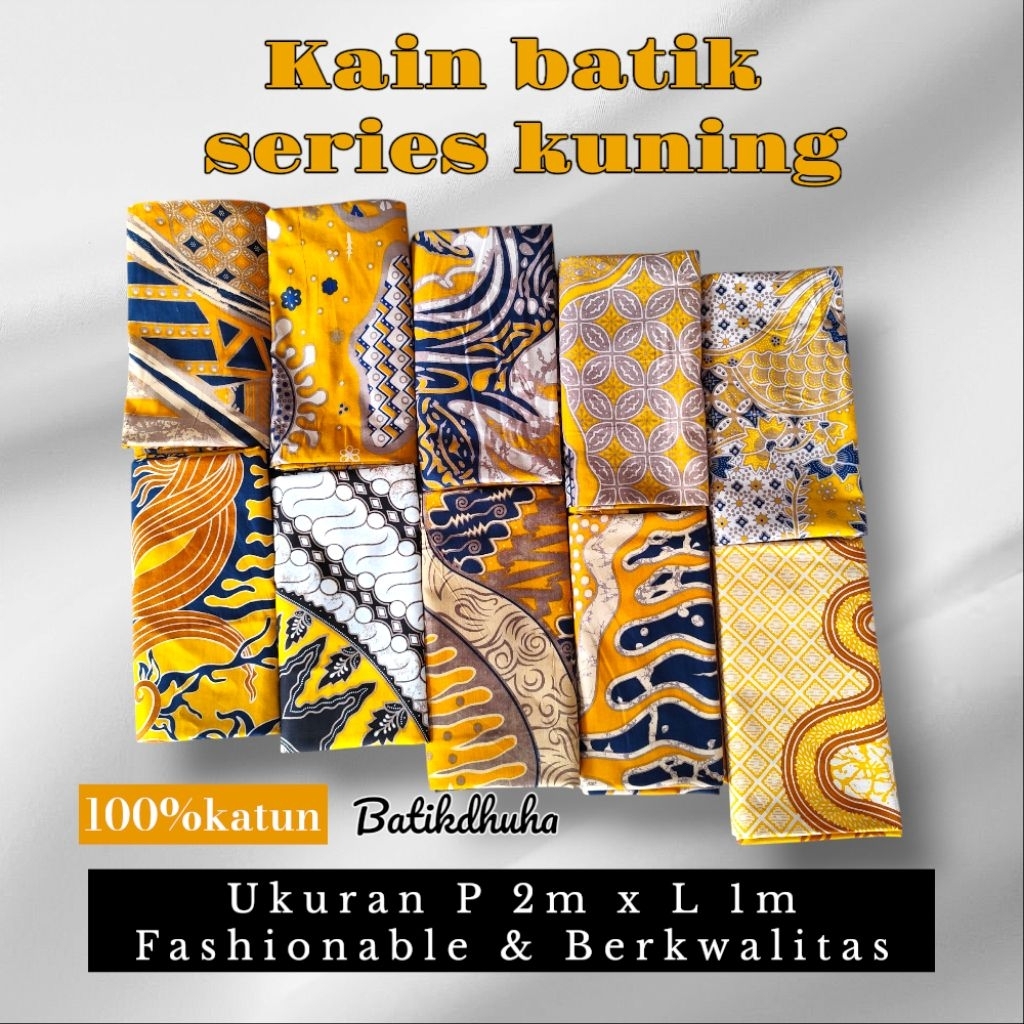 KAIN BATIK PRINT WARNA KUNING 2x1meter Batik Katun Meteran Kuning