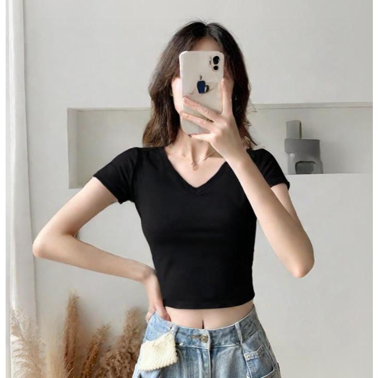 Baju Atasan Crop top V neck Korea Fashion YC909