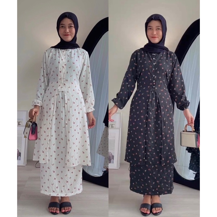 KODE D93B  READY STOCK  KIRANIA ONE SET TUNIK  TUNIK BUNGA BUNGA  SET ROK MALAY