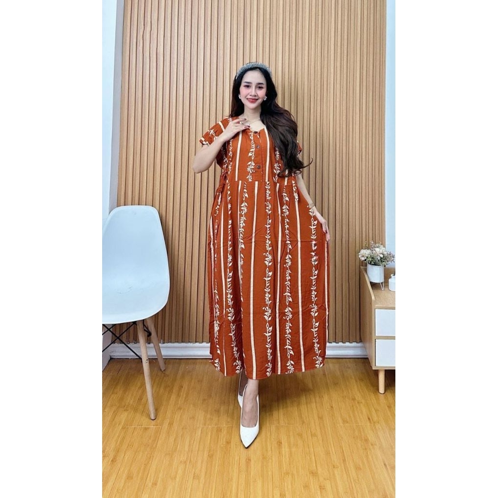 Chibi Daster Dress Rayon / Daster Model Terbaru 2025 / Busui Friendly / Daster Jumbo Motif Bunga / D