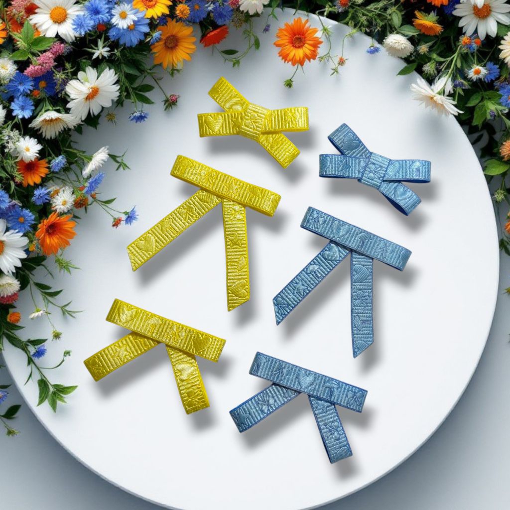 Bros pita mini lucu, biru, kuning, pita hijab, bros hijab