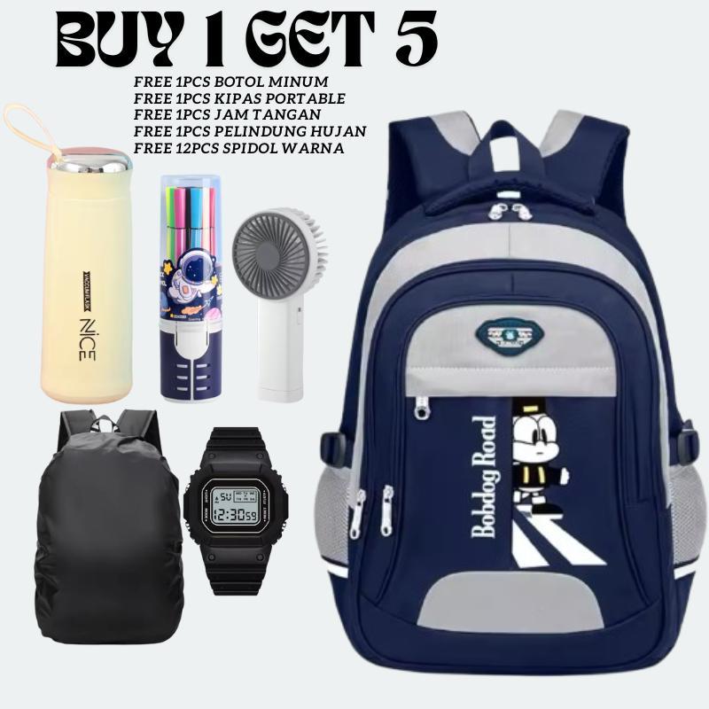 evn Tas Sekolah BOBDOG ROAD Tas Sekolah Cewek/Cowok Tas Sekolah Backpack SD SMP SMA Tas Sekolah