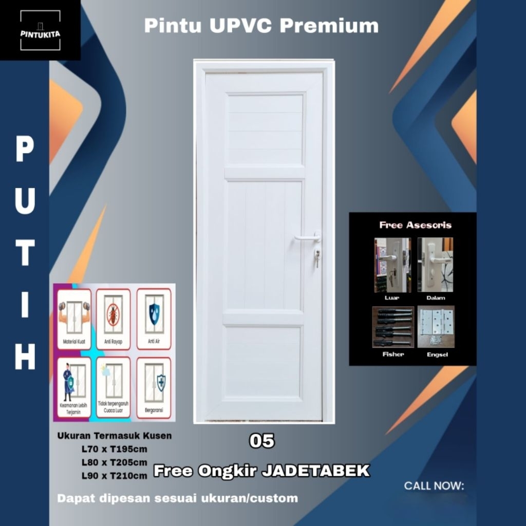 Pintu Utama/ Kamar/ Kamar Mandi UPVC Premium - PK 05 - Putih