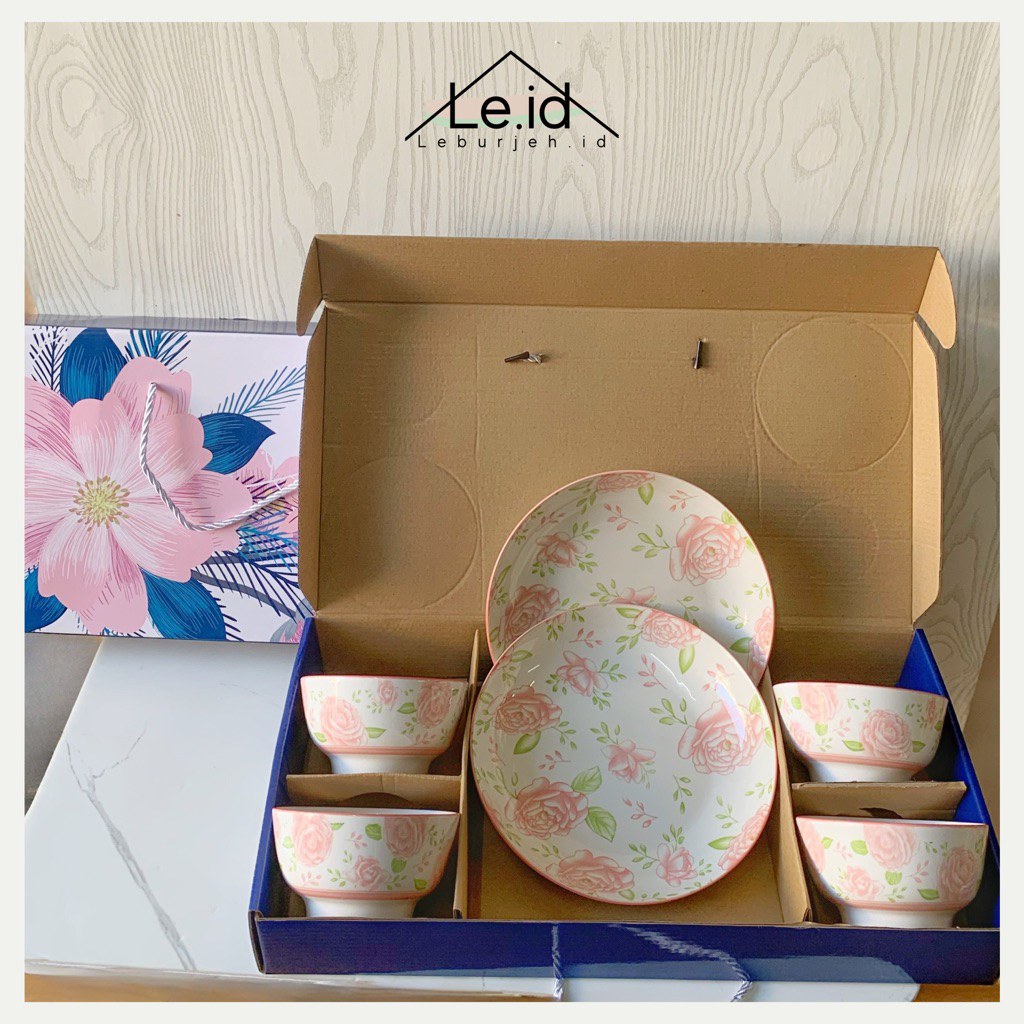 Piring mangkok keramik porcelain set box dan sumpit