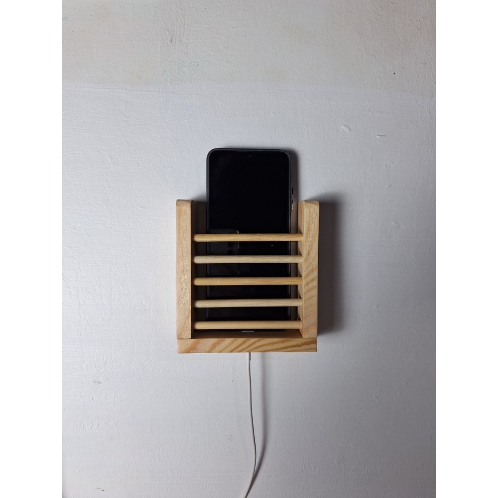 Rak Holder HP Kayu Tempel Dinding Aesthetic Minimalis