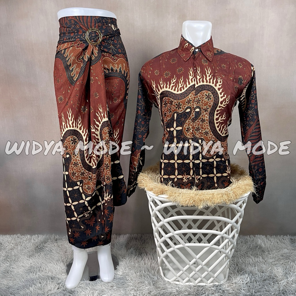 Widya Mode - Batik Couple Set Rok Lilit Baju Batik Kemeja Lengan Panjang Batik Set Lamaran Batik Ser
