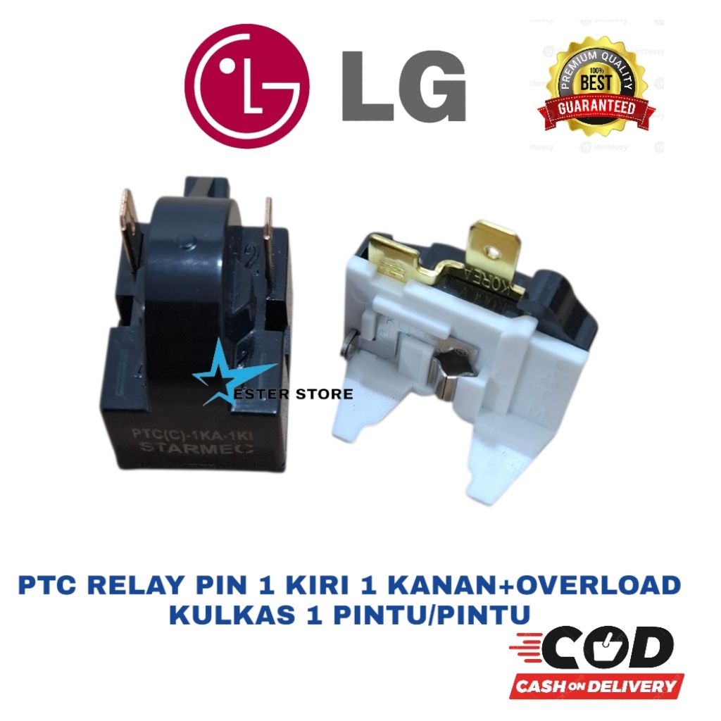 Set Relay Ptc 2 pin kiri kanan+ Overload Kulkas LG 1 pintu/2pintu