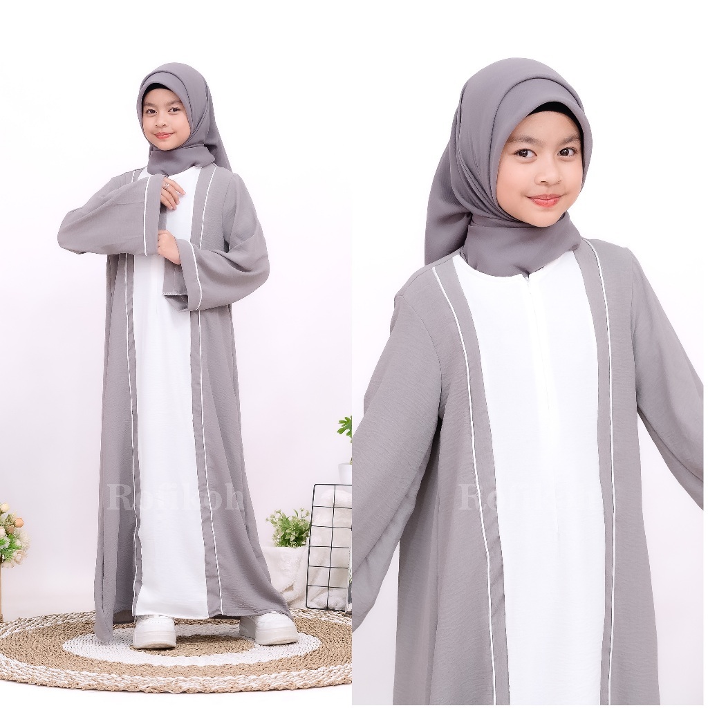 Gamis Abaya Two Tone Dua Warna Turkey List Putih Abaya Crinkle Import Maxy Remaja Kekinian