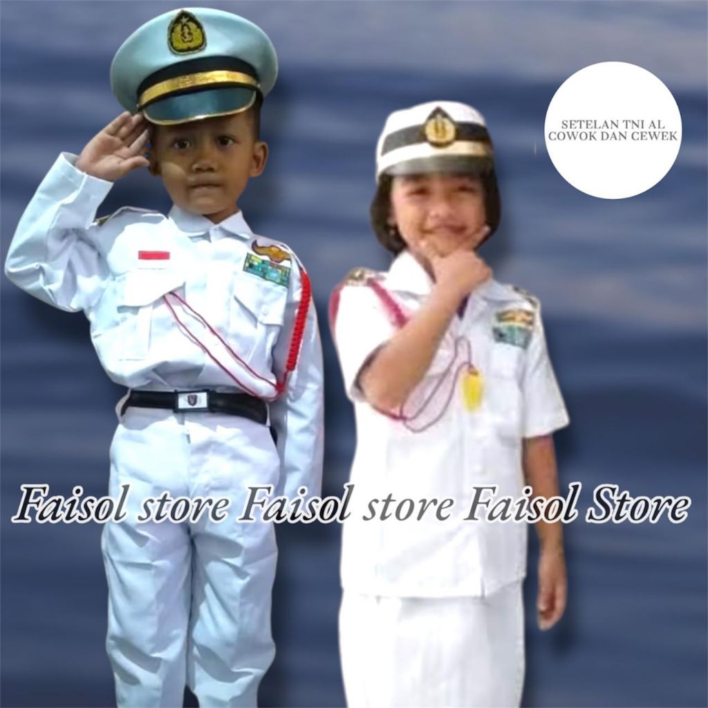 Baju TNI AL putih anak cowok dan cewek paud,tk,sd /Kostum TNI AL putih anak putra dan putri paud, tk