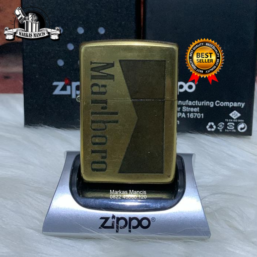 Korek Api Zippo Marlboro Gold Matte Full Grafir Five Side Premium