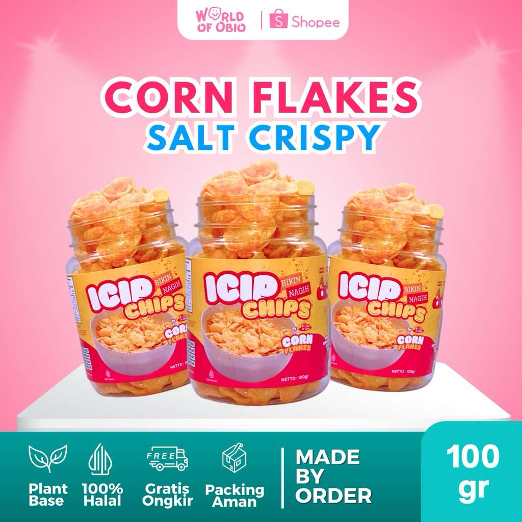 

ICIP CHIPS CORN FLAKES Salt & Spicy | Cemilan Asin Pedas Sereal Jajanan Choco Jar Enak HALAL & BUATAN LOKAL