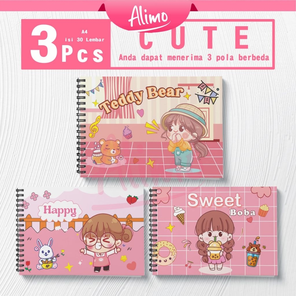 

Alimo A4 Drawing Book Sketchbook Buku Gambar Anak, Buku Gambar Polos A4 Lucu Drawing Book