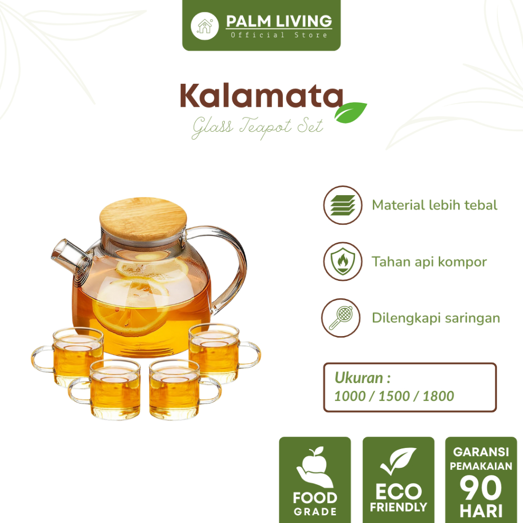 [PALMLIVING] Teko Teapot Kaca Set Teko Chinese Tea - Tahan Panas Tutup Bambu Minimalis