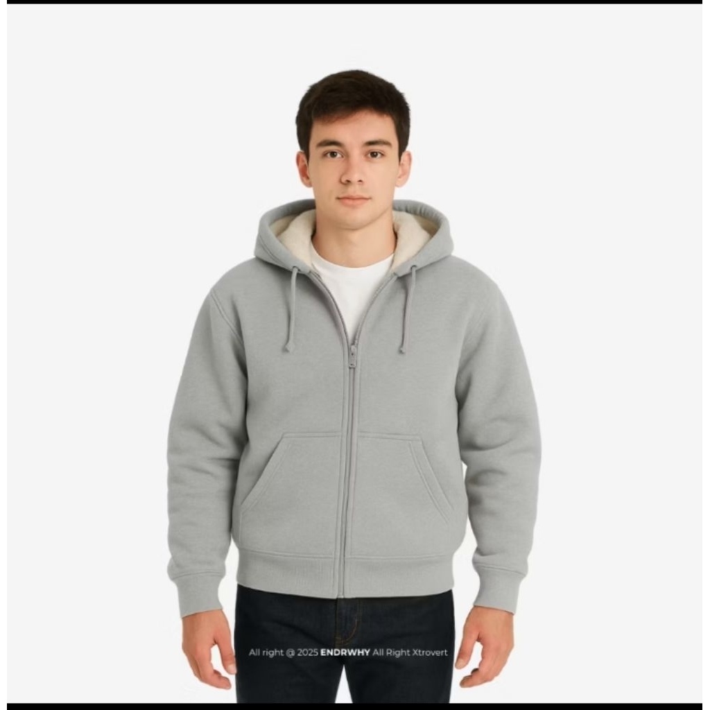 jaket Hoodie bulu sherpa full bulu,jaket musim dingin,jaket pria keren