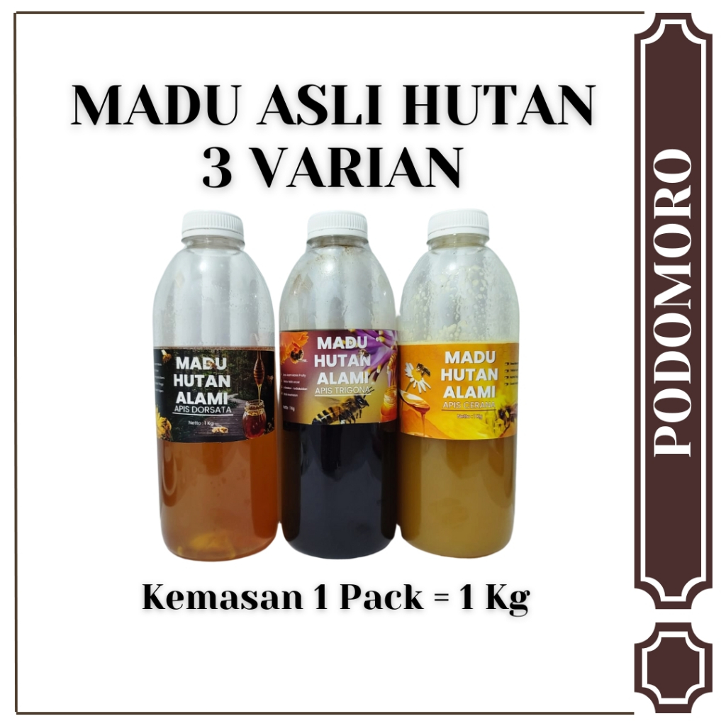 

Madu Hutan Asli - 3 Varian Madu - Madu Apis Cerana / Apis Dorsata / Apis Trigona - Kemasan 1 Kg